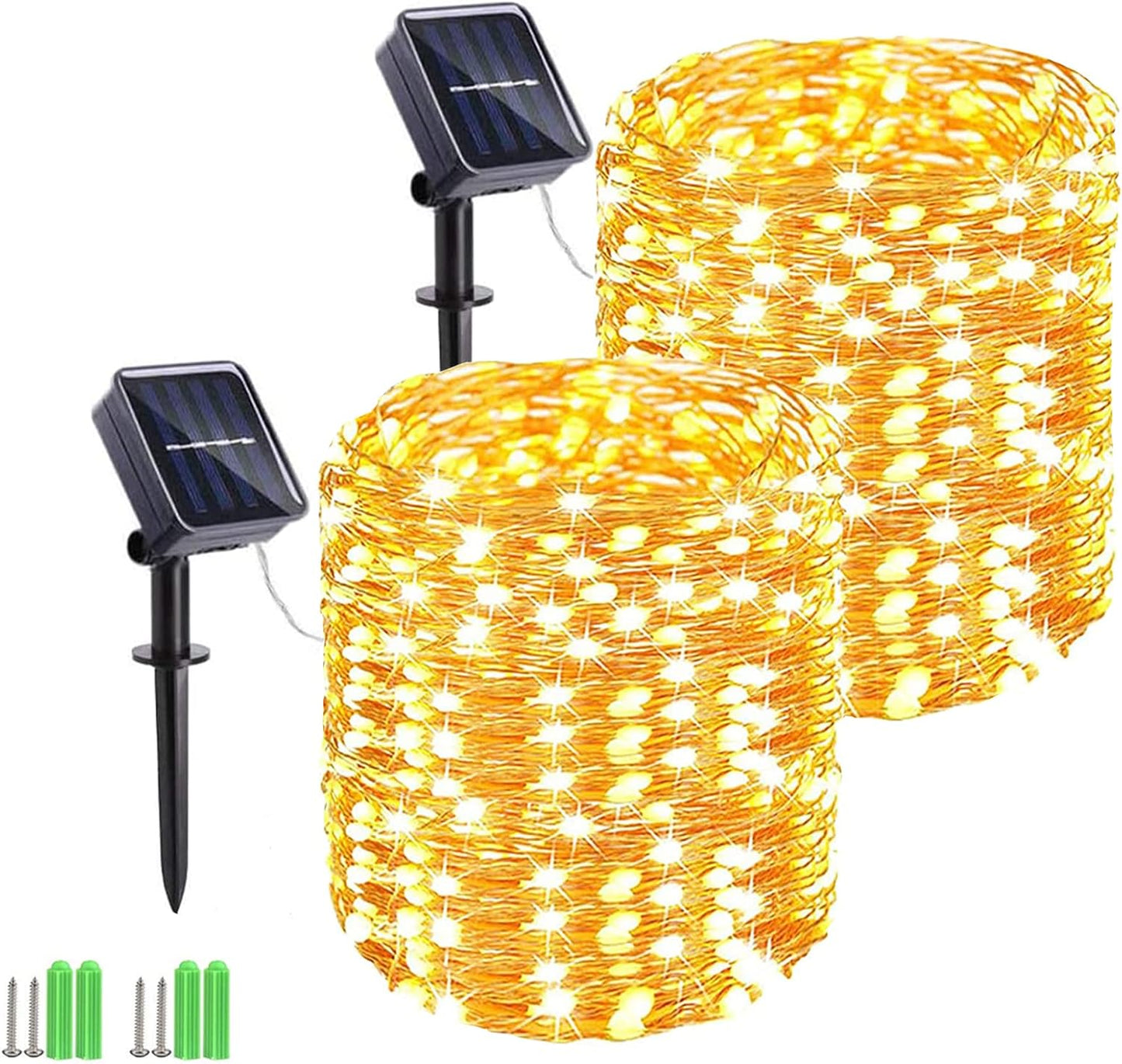 Solar String Lights, 2 Pack Total 110Ft 300 LED Christmas Solar Fairy Lights, 8 Modes Waterproof Copper Wire Solar Powered Outdoor Lights for Tree Garden Yard Weeding Party Xmas Decor (Warm White)