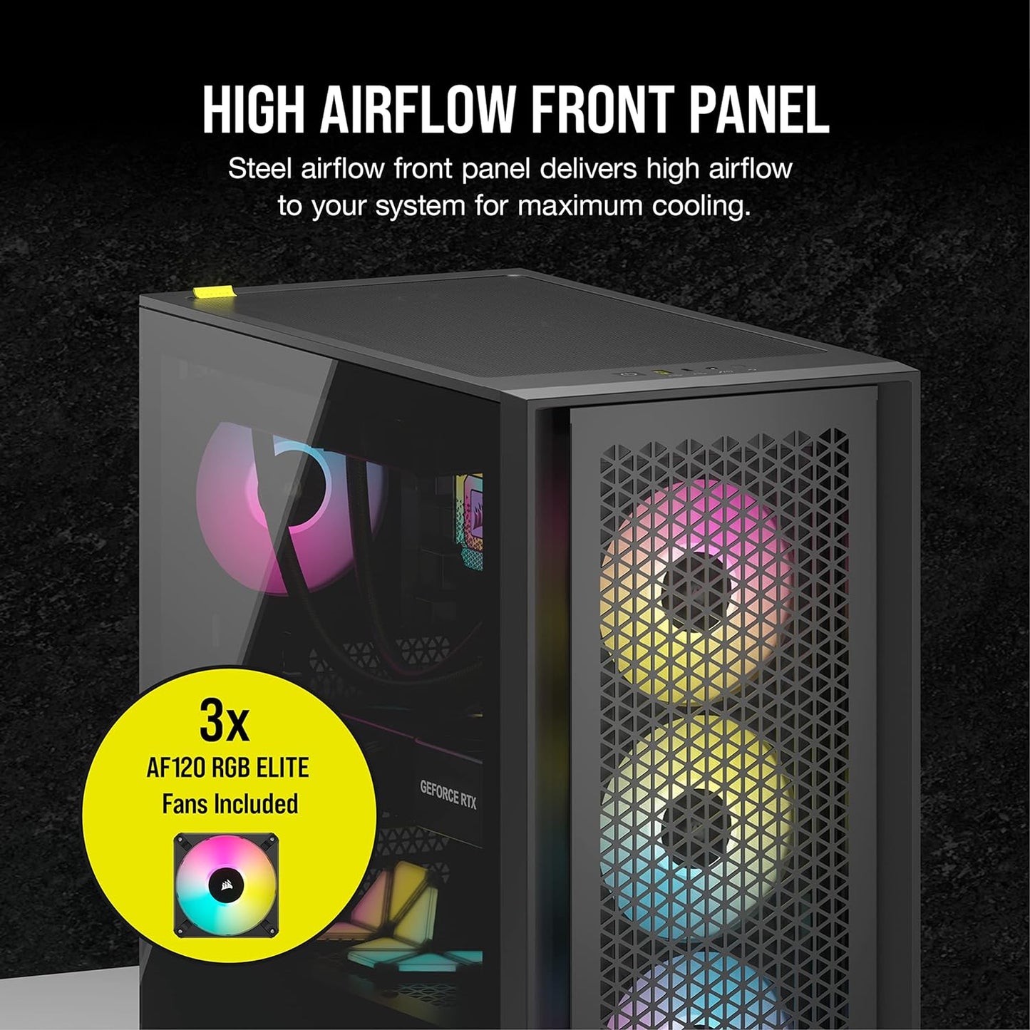 CORSAIR 3000D Airflow Mid-Tower PC Case – 2X SP120 Elite Fans – Four-Slot GPU Support – Fits up to 8X 120mm Fans – High-Airflow Design – Black