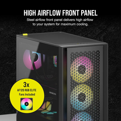 CORSAIR 3000D Airflow Mid-Tower PC Case – 2X SP120 Elite Fans – Four-Slot GPU Support – Fits up to 8X 120mm Fans – High-Airflow Design – Black