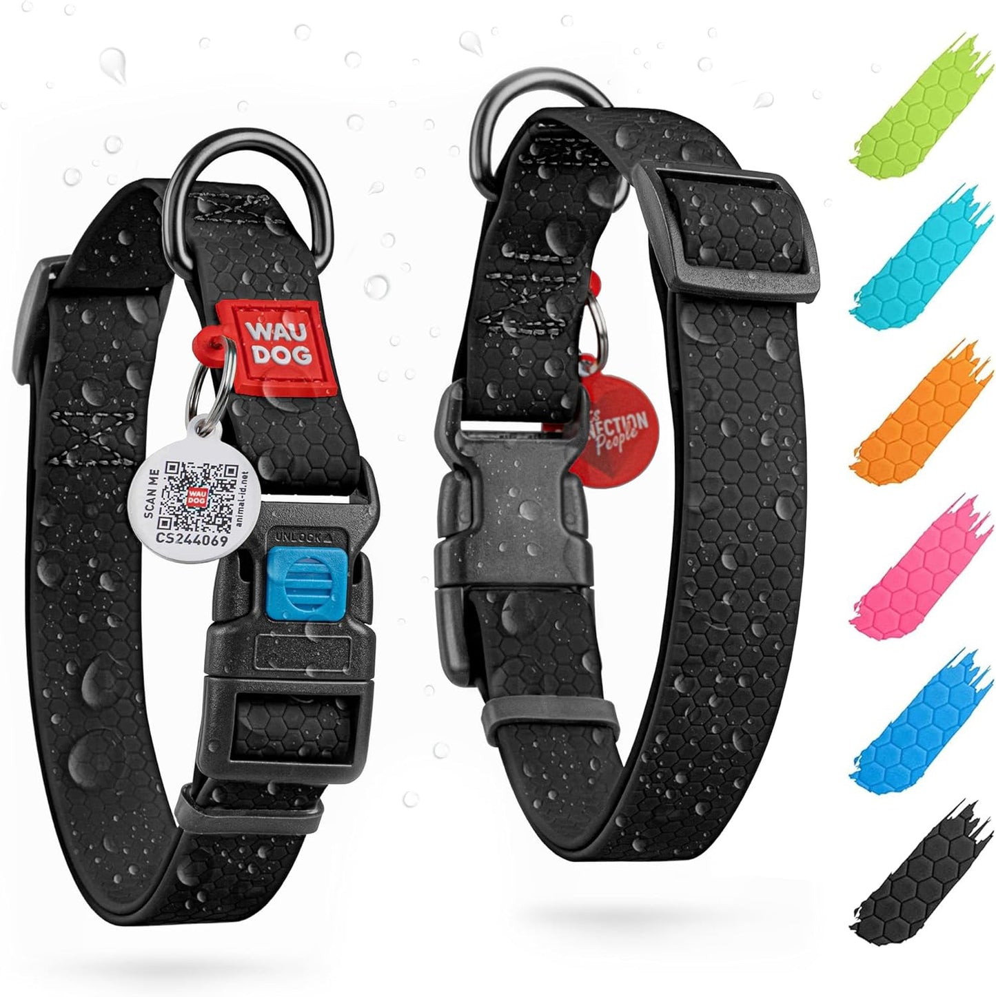 Waterproof Dog Collar - Adjustable Glow Dog Collar for Large Dogs, Small and Medium Dogs - Heavy Duty Dog Collars with Durable Metal Clasp and QR Dog Tag - Glow in The Dark Dog Collars