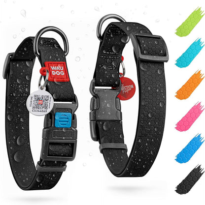 Waterproof Dog Collar - Adjustable Glow Dog Collar for Large Dogs, Small and Medium Dogs - Heavy Duty Dog Collars with Durable Metal Clasp and QR Dog Tag - Glow in The Dark Dog Collars