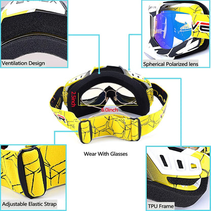 Motorcycle Motocross Goggles ATV Racing Goggles Dirt Bike Tactical Riding Motorbike Goggle Glasses, Bendable Windproof Dustproof Scratch Resistant Protective Safety Glasses (Yellow)