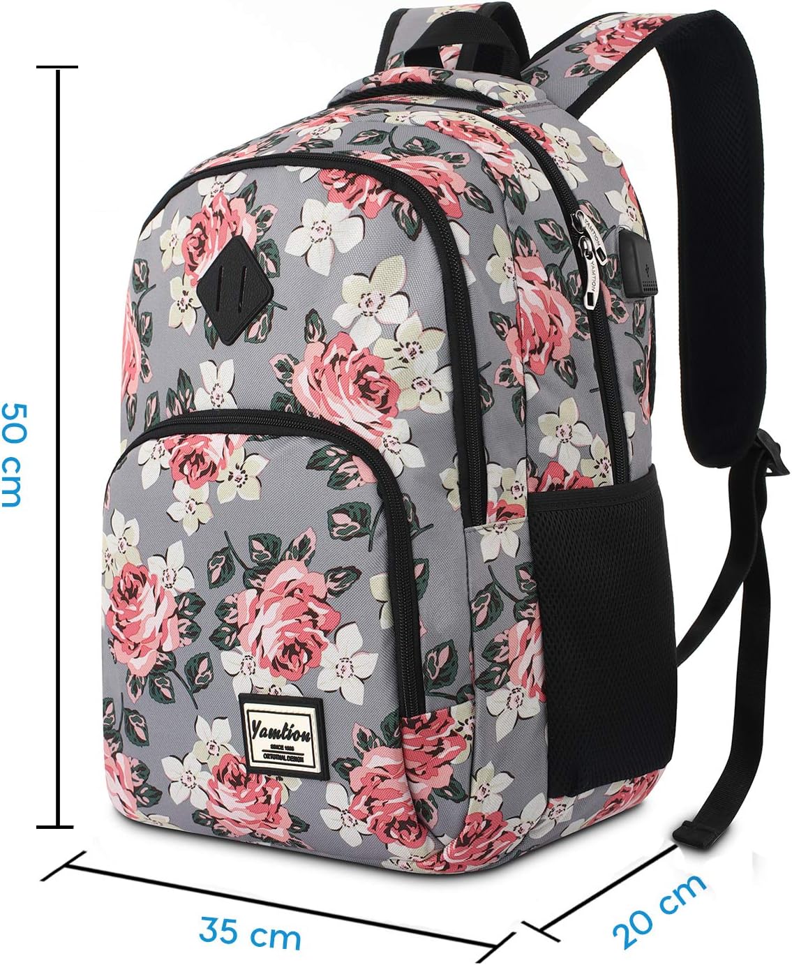 Backpack for Teen Girls,Boys School Backpack for Women with USB,College Backpack,Big Flower