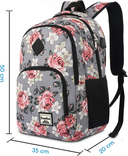 Backpack for Teen Girls,Boys School Backpack for Women with USB,College Backpack,Big Flower