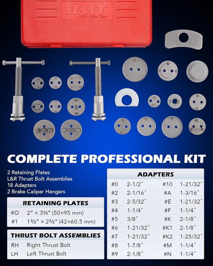Orion Motor Tech 24pc Brake Caliper Compression Tool Set, Heavy Duty Brake Piston Compressor and Wind Back Tool Kit for Brake Pad Replacement, Universal Disc Brake Caliper Set with Blue Case