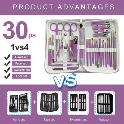 Manicure Set 30 in 1 Nail Clipper set, REDFLOW nail clippers, fingernail & toenail clippers, Manicure Tools, pedicure tools, Suitable for Travel Manicure Kit, Nail Set Kit With Everything Profe