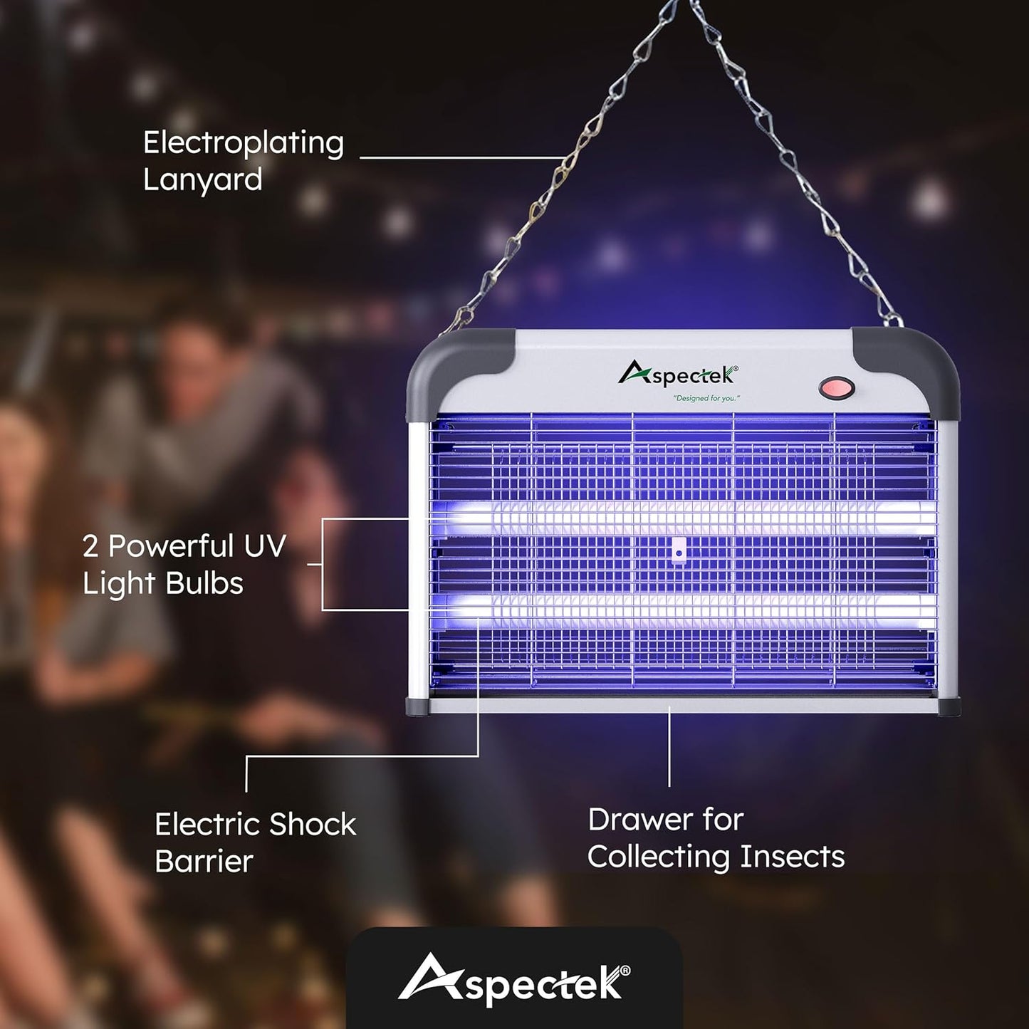 ASPECTEK 20W Electric Indoor Bug Zapper with Extra UV Bulbs – Mosquito and Fly Zapper for Kitchens, Bedrooms, Living Rooms, and Covered Spaces