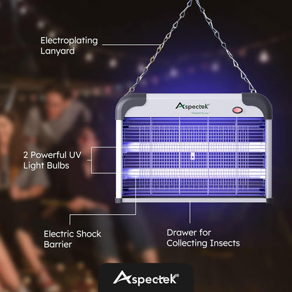 ASPECTEK 20W Electric Indoor Bug Zapper with Extra UV Bulbs – Mosquito and Fly Zapper for Kitchens, Bedrooms, Living Rooms, and Covered Spaces