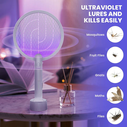 LiBa Electric Fly Swatter Racket, 2 in 1 Electric Bug Zapper USB Rechargeable, 4000V Indoor Outdoor Mosquito Zapper with 5 Layer Safety Mesh, Cordless Insect Killer Trap Home Office Camping Patio