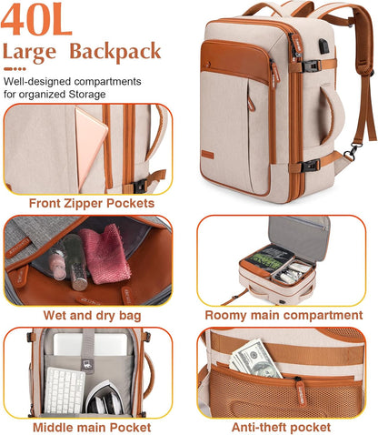 Lumesner Carry on Backpack, Extra Large 40L Flight Approved Travel Backpack for Men & Women