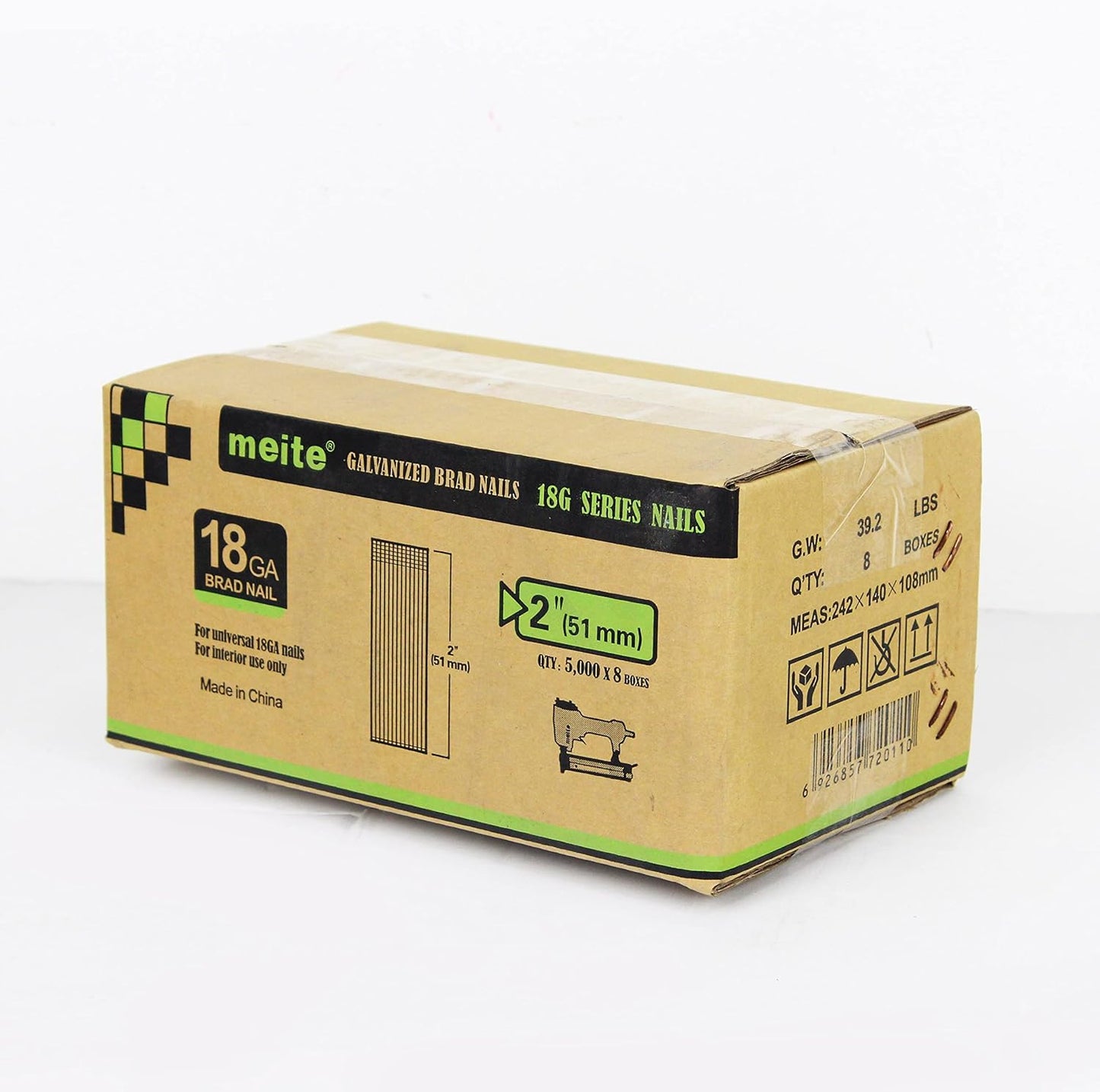 meite F50 18 Gauge 2-Inch Leg Length Galvanized Brad Nail Ideal for Upholstery, Trims, Molding, Woodworking 5000pcs/Box (1 Box)