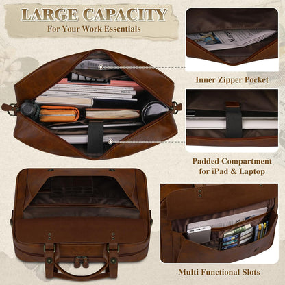 RAINSMORE Messenger Bag for Men 16 Inch Laptop Bag Vintage Leather Waterproof Laptop Briefcases Large Computer Satchel Bag - PuriLite