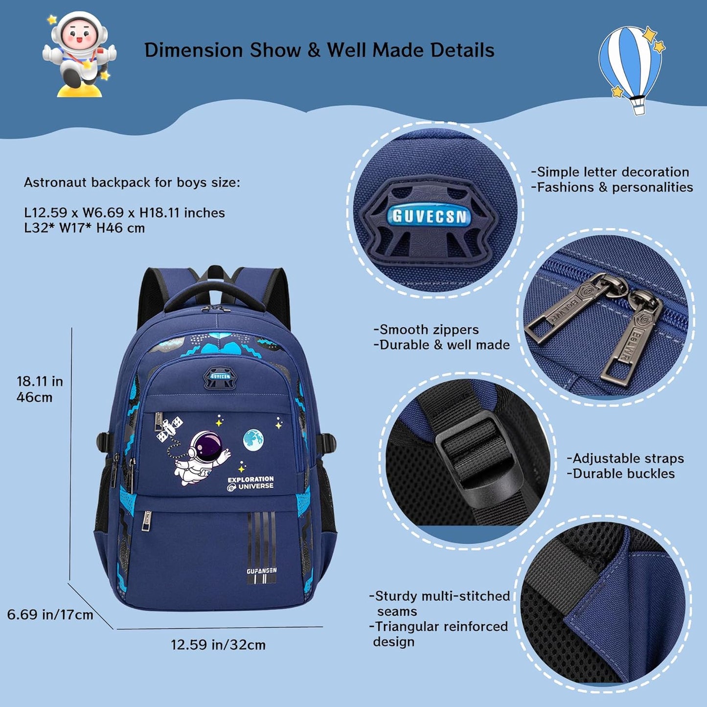 MITOWERMI Astronaut-space Backpack for Boys-Girls Elementary Middle School Bags for Girls Kids Bookbag