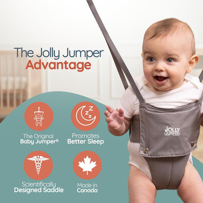 Jolly Jumper ICONIC Doorway Baby Jumper (Black), Indoor Exercise Saddle Seat, Adjustable Height, for Infants up to 28lbs, No Stand Required