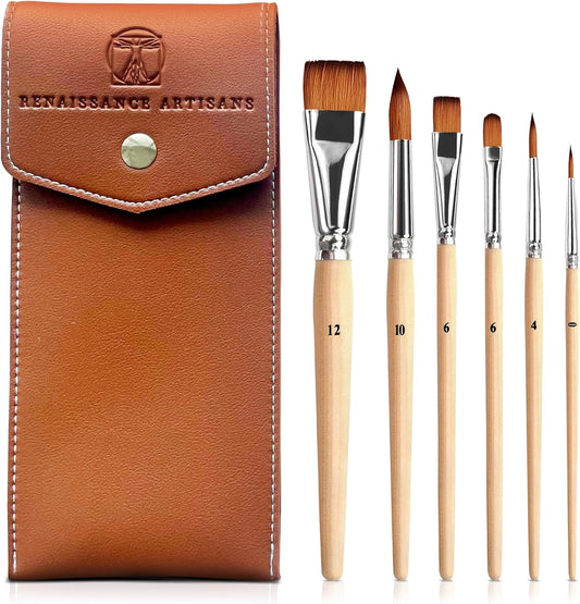 Rembrandt Series I - 6pc Travel Watercolor Brushes Set, Kolinsky Sable Performance Hair, Designed for Watercolors & Versatile in Gouache, Oil - Premium Art & Travel Kit