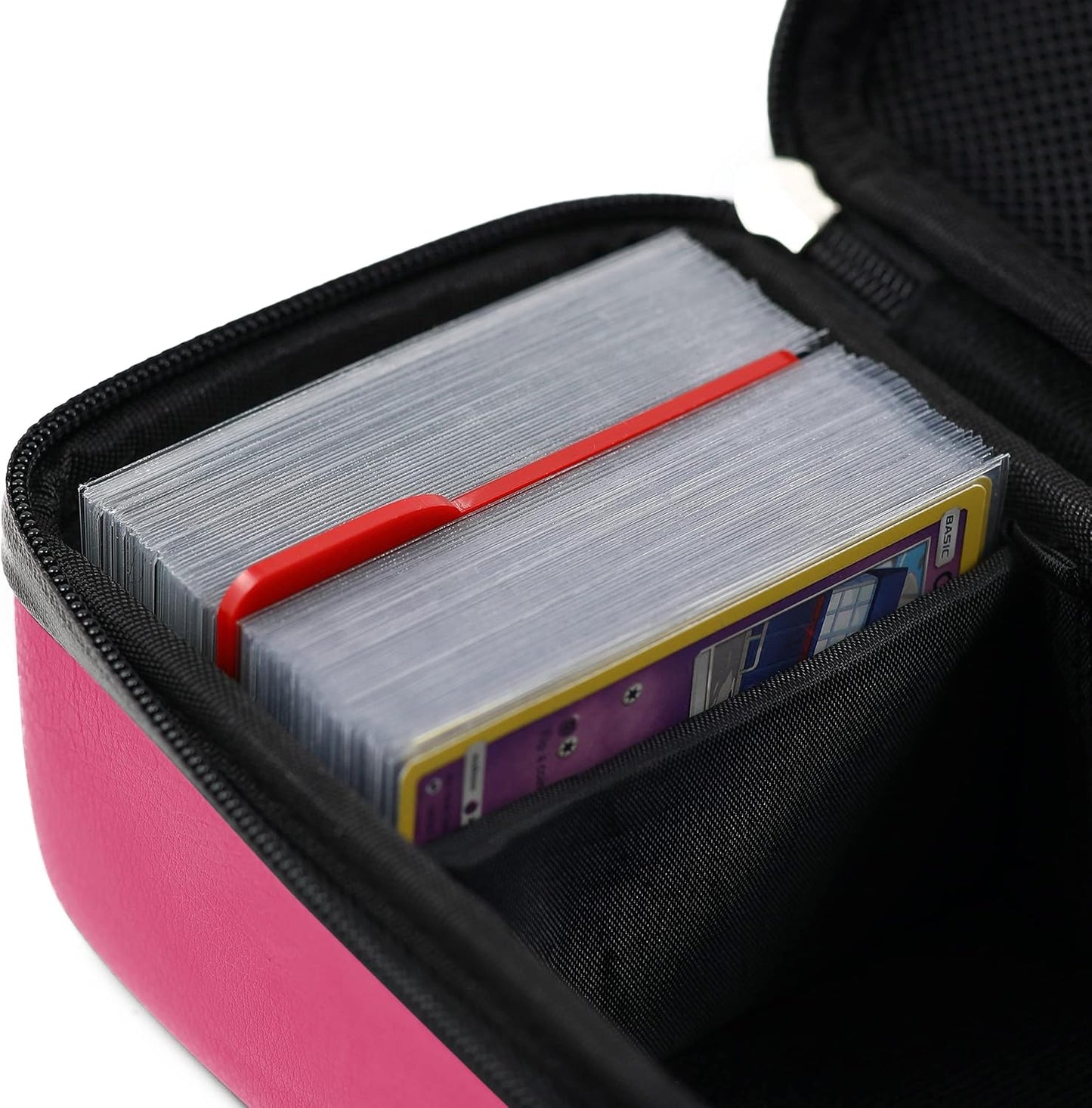 Pink Bolt Card Carrying Case - Playing Card Case Deck Box Storage, Compatible with TCG, Magic: the Gathering Commander MTG, YuGiOh & other Trading Cards (+ 100 Apollo Sleeves)