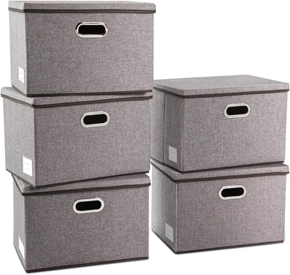 PRANDOM Large Foldable Storage Bin with Lid [1-Pack] Linen Fabric Decorative Storage Box Organizer Containers Basket Cube with Handles Divider for Bedroom Closet Office Living Room (17.7x11.8x11.8")