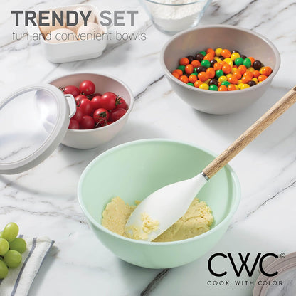 COOK WITH COLOR Mixing Bowls with TPR Lids - 12 Piece Plastic Nesting Bowls Set Includes 6 Prep Bowls and 6 Lids, Microwave Safe Mixing Bowl Set (Green)