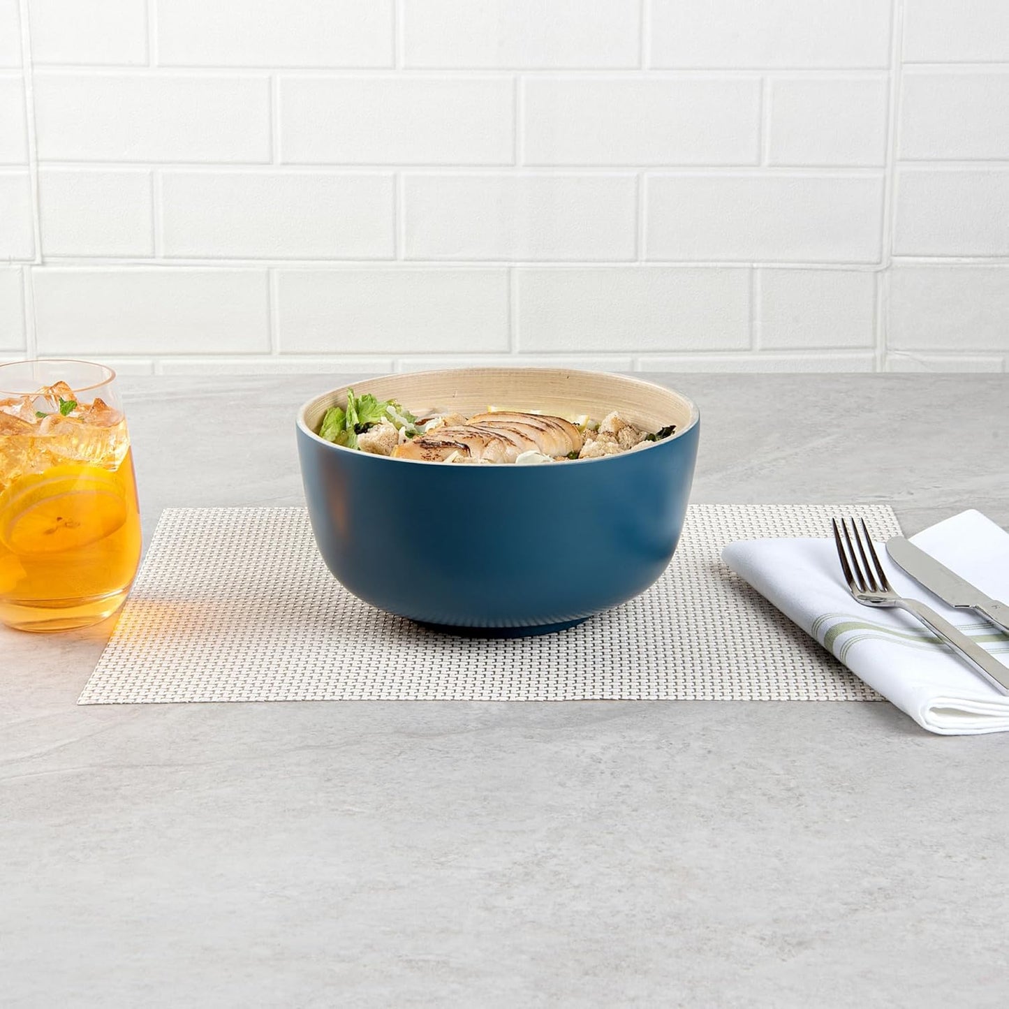 Restaurantware-Bambuddha 51 Ounce Extra Large Salad Bowl, 1 Heavy-Duty Round Salad Bowl - Sustainable, Reusable, Blue Bamboo Serving Dish, for Serving Salads, Fruits, and Appetizers