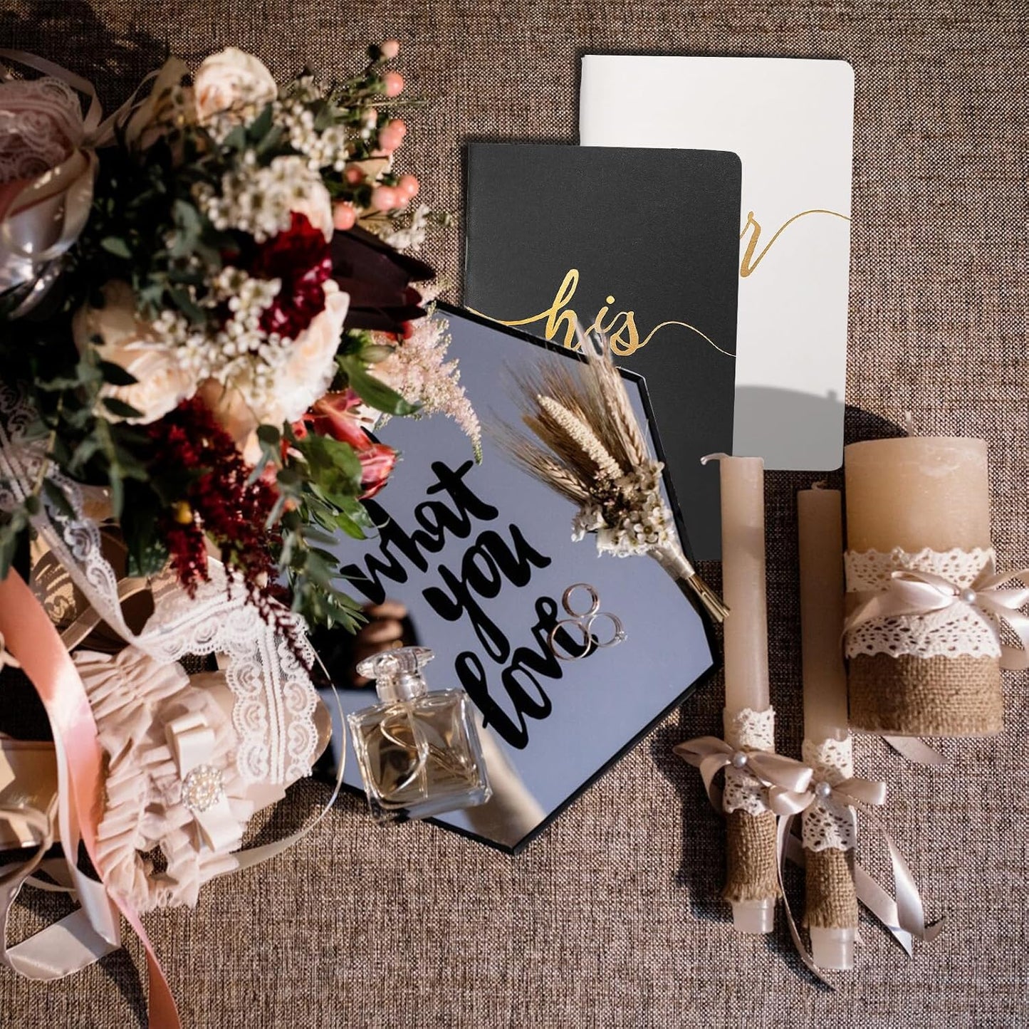 Vekola Vow Books for Wedding His and Hers Elegant Gold Foil Set of 2 Wedding Notebook with 28 Pages (Navy Blue+White)