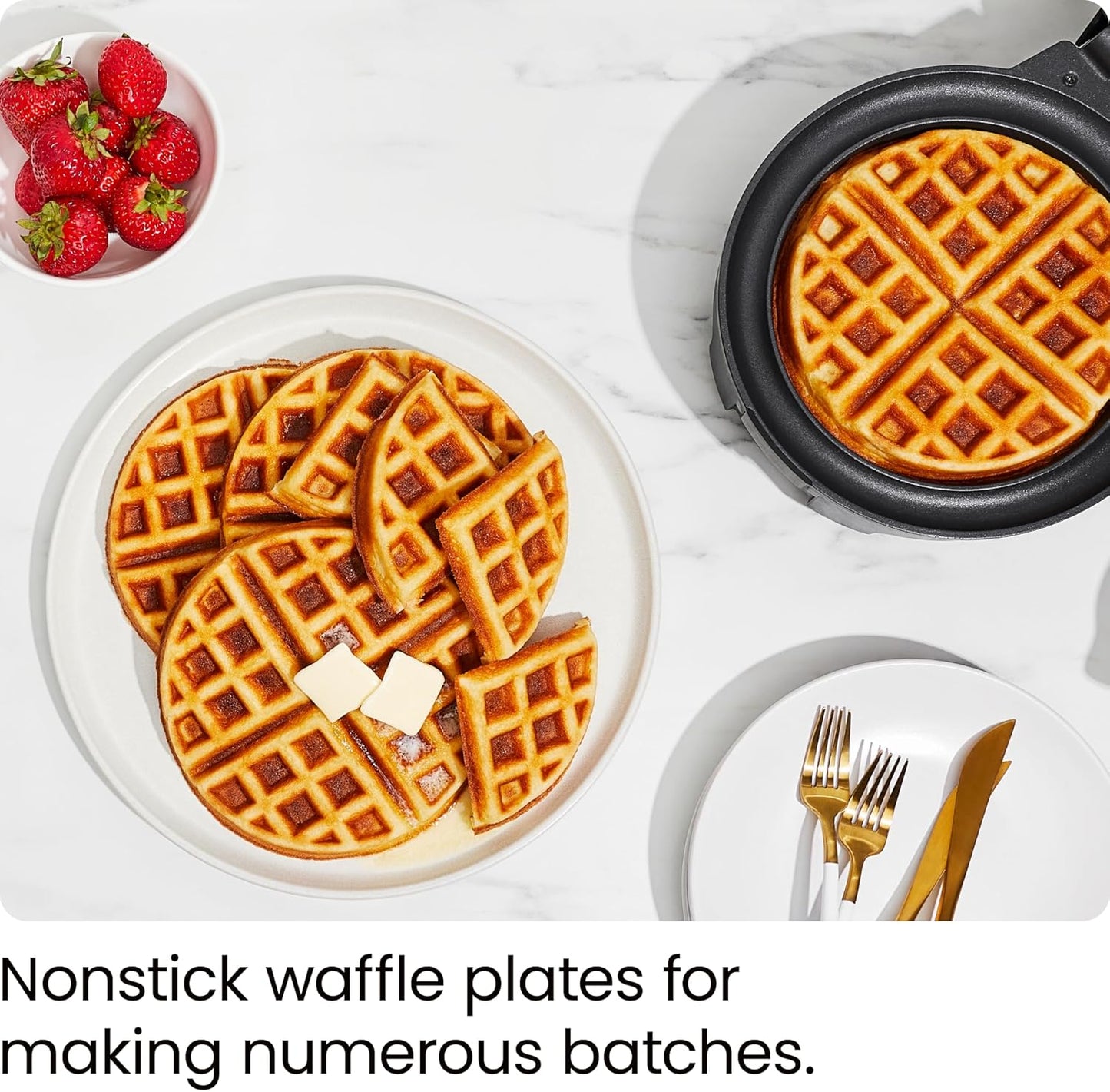 Chefman Anti-Overflow Belgian Waffle Maker w/ Shade Selector, Temperature Control, Mess Free Moat, Round Iron w/ Nonstick Plates & Cool Touch Handle, Measuring Cup Included, Red