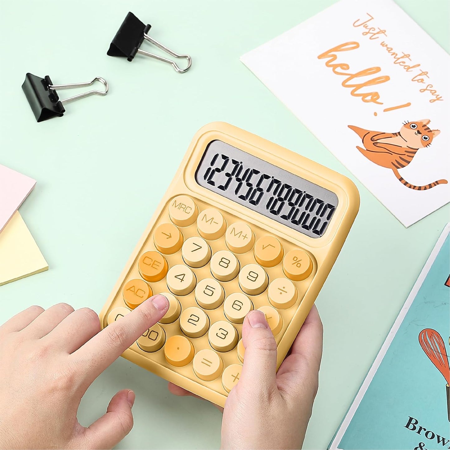 Mr. Pen- Mechanical Switch Calculator, 12 Digits, Large LCD Display, Orange With Big Buttons, Desktop, Cute and Aesthetic Design