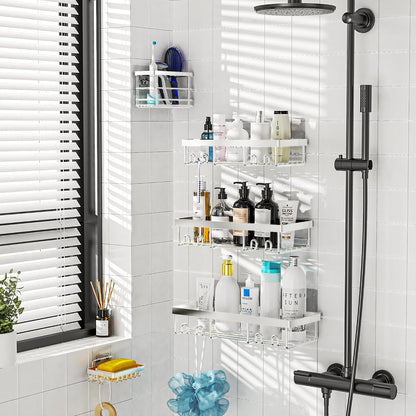 Moforoco Shower Caddy Shelf Organizer Rack, Self Adhesive Black Bathroom Shelves Basket, Home Farmhouse Wall Shower Inside Organization and Storage Decor Rv Accessories, First Apartment Essentials