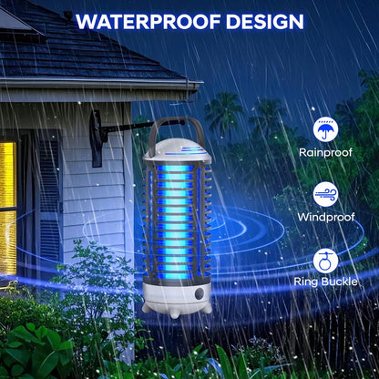 Bug Zapper Outdoor, Rechargeable Mosquito Zapper Indoor with LED Light, Portable IP66 Waterproof 3600mAh Electric Fly Zapper with Hook for Home, Garden, Patio, Backyard - Black