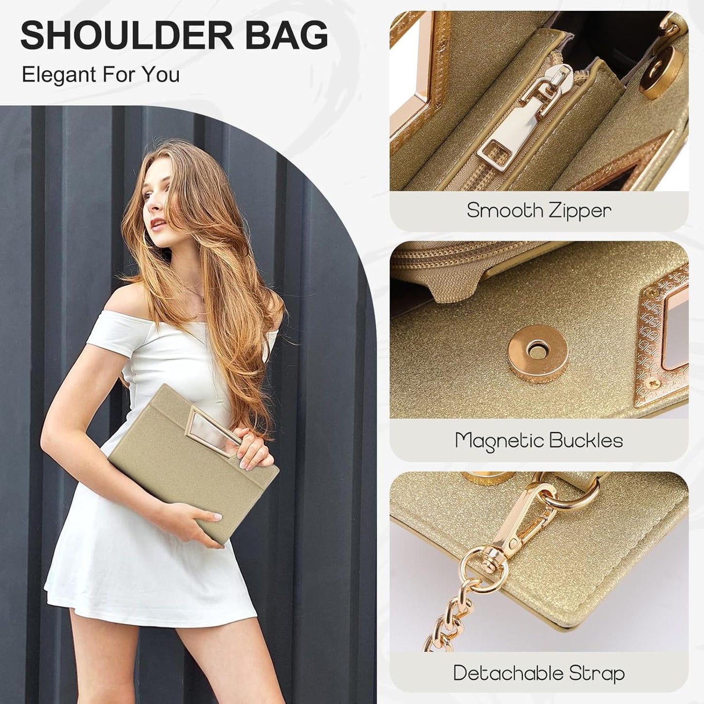 VX VONXURY Clutch Purses for Women,Elegant Vegan Leather Crossbody Purses Handbag Evening Bag for Daily Wedding Party - PuriLite