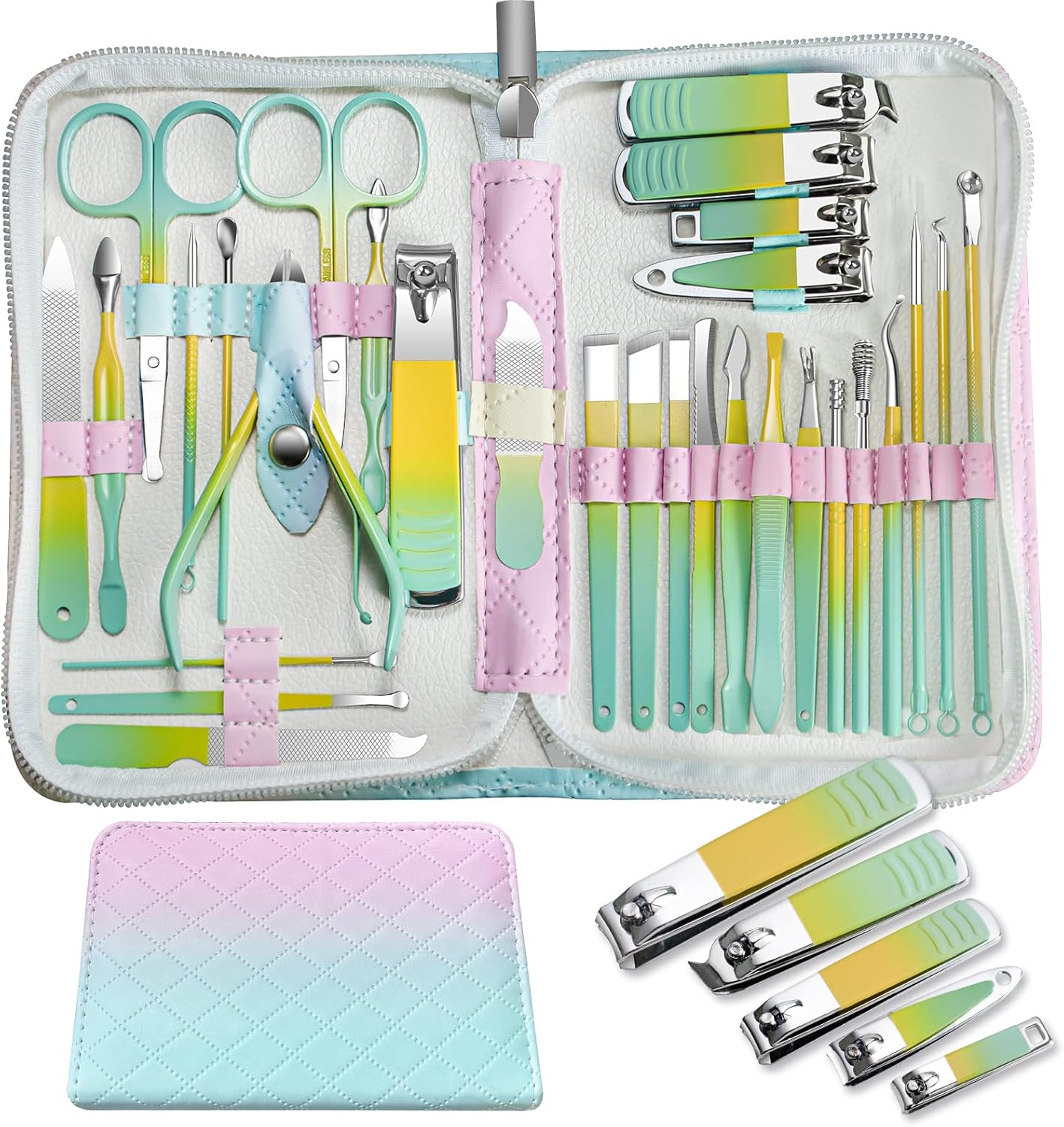 Manicure Set，30 in 1 Mens Set Professional，Nail Clipper for Men，Mens Nail Grooming Kit，Andrea Kit Women，Nail Care Women，with Luxury Leather Bag (Black)