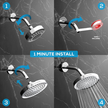SparkPod Shower Head - High Pressure Rain - Premium Quality Luxury Design - 1-Min Install - Easy Clean Adjustable Replacement for Your Bathroom Shower Heads (Luxury Polished Chrome, 6 Inch Round)