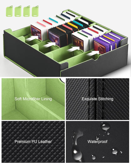 ZLCA Card Storage Box for MTG PTCG, Commander Deck Box Holds 3000+ Cards, Card Storage Case with 4 Stoppers, Card Organizer for TCG Sport Cards (Black)