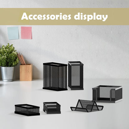 SUPEASY Desk Organizers and Accessories for Office Supplies Organization with 6 Compartments, Desk Organizer with Phone Holder, Pen Holder, Sticky Note Tray, Black