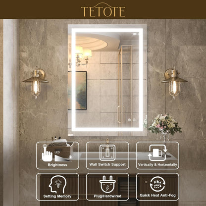 TETOTE 36 x 28 Bathroom LED Mirror Bedroom LED Mirror Fashion Style Vanity Makeup Mirror Dimmable Anti-Fog Wall Mounted Birthday Gift Housewarming Gift Wedding Gift