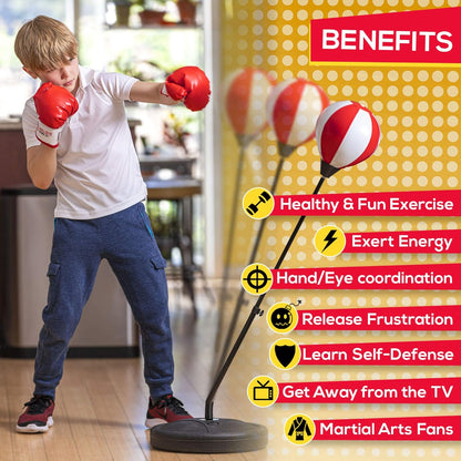 Whoobli Punching Bag for Kids Incl Boxing Gloves | 3-10 Years Old Adjustable Kids Punching Bag with Stand | Boxing Bag Set Toy for Boys & Girls New 2024