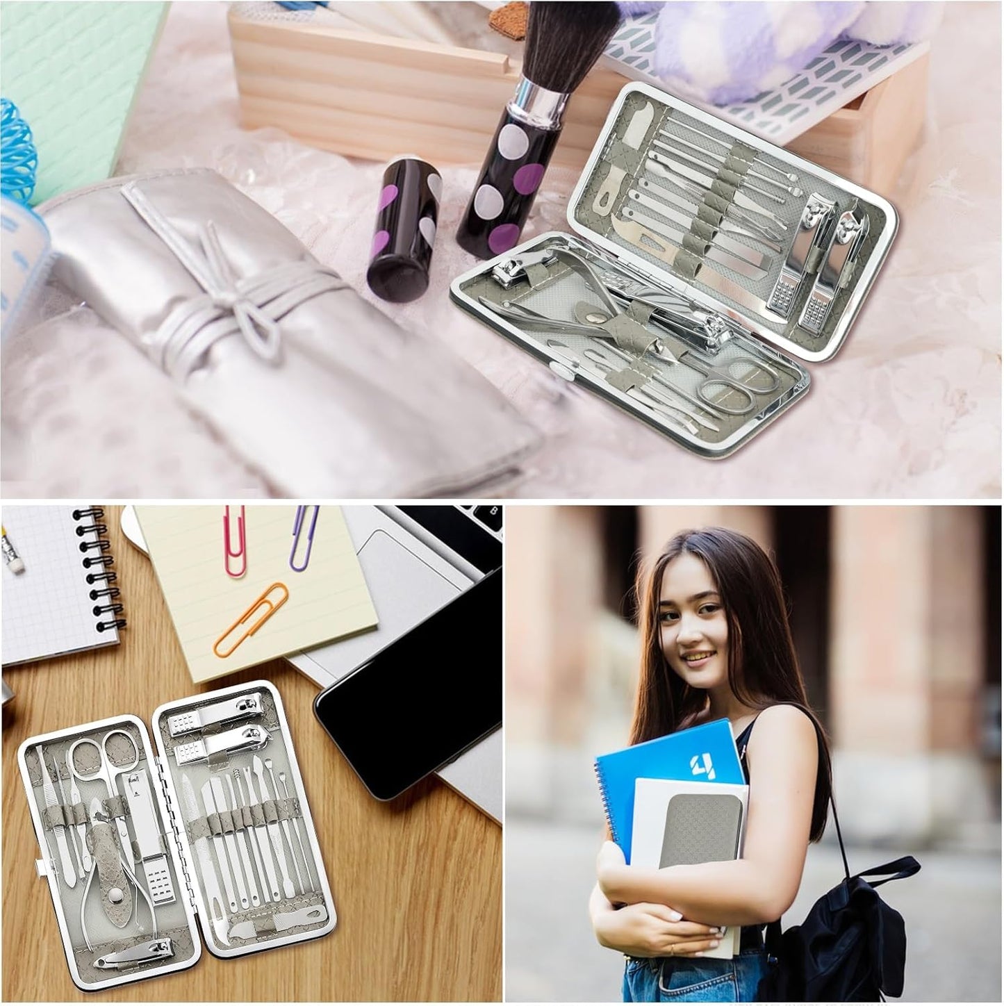 Manicure Set - 19 in 1 Professional Nail Clippers Pedicure Kit, Manicure Tool Kit, Stainless Steel Facial Grooming Set Kit, Gift Idea for Women, Men, Girls, Teens, Beige