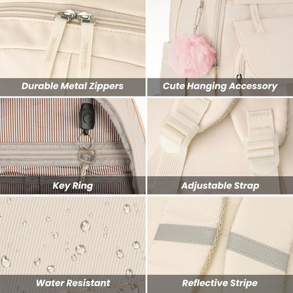 WINDARS School Backpack for Teen Girls, Cute College Backpacks for Women Students Aesthetic Bookbag Large 15.6 Inch Laptop Bag Middle School Travel Back Pack (Khaki Beige)