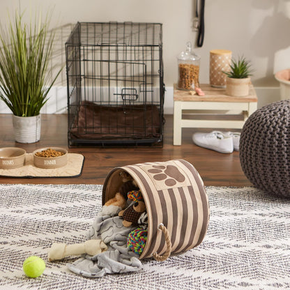 DII Bone Dry RoundSmall Pet Toy and Accessory Storage Bin, 12"(Dia) x9(H), Collapsible Organizer Storage Basket for Home Decor, Pet Toy, Blankets, Leashes and Food-Gray Stripes