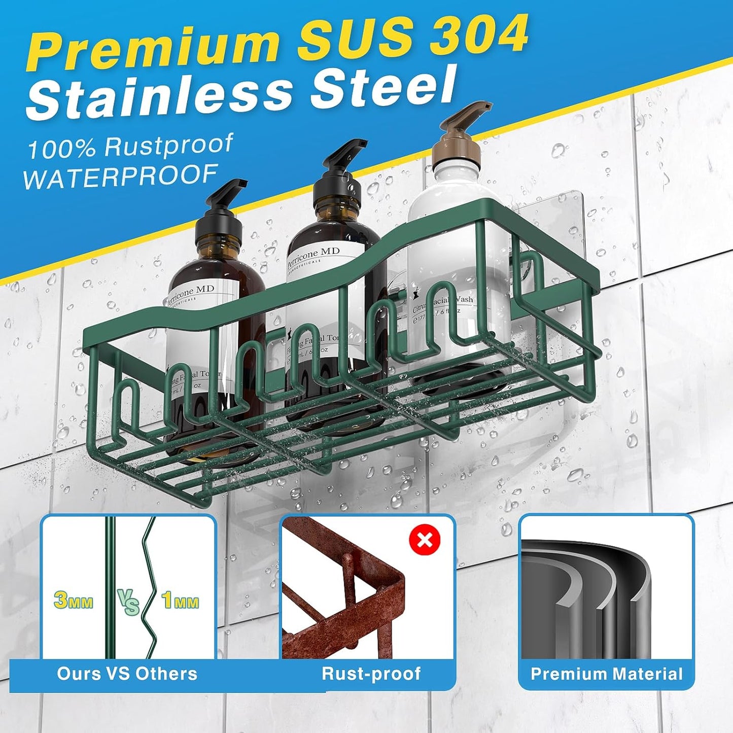 EUDELE 5-Pack Rustproof Stainless Steel Shower Caddy – No Drill Adhesive Bathroom Organizer with Large Capacity, Spacious Shower Shelves for Inside Shower, Kitchen & Home Decor Storage