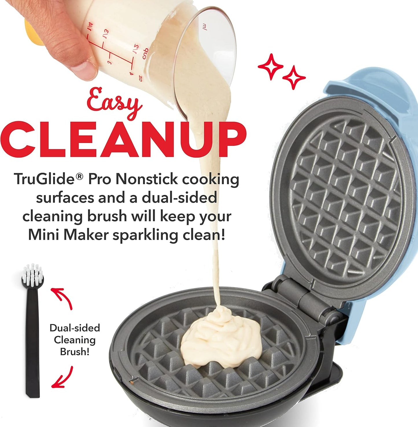 DASH Deluxe Mini Maker for Individual Waffles, Hash Browns, Keto Chaffles with Included Brush and Cord Wrap, and Easy to Clean Non-Stick Surfaces, 4 Inch, Dream Blue