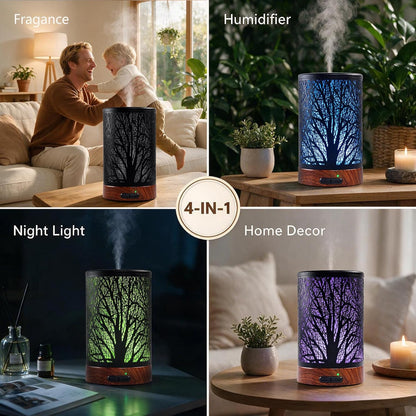 EQUSUPRO Essential Oil Diffuser 150ml Black Metal Aromatherapy Oil Diffuser Ultrasonic Cool Mist Diffuser with Auto Shut-Off Protection,7 Colors Changed LED for Home Office SPA Yoga
