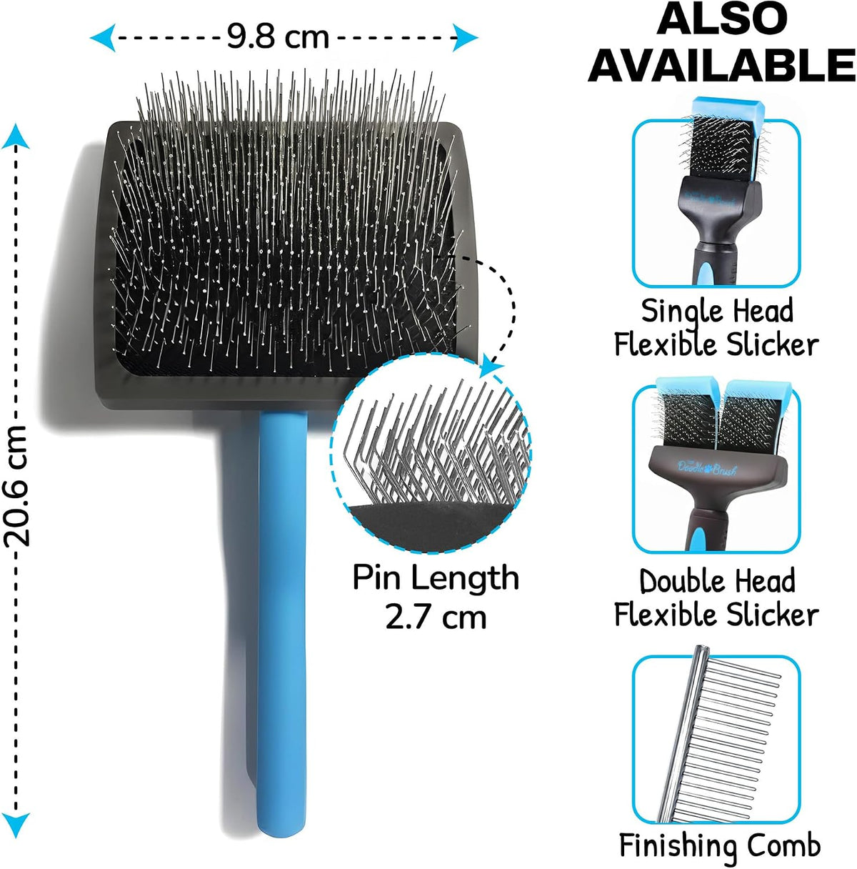 The Doodle Brush Slicker Brush Curly Coat Detangler, Extra Long Pin