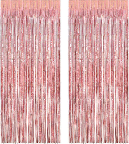 BRAVESHINE Pink Glitter Tinsel Foil Fringe Curtain - 2 Pcs 3.2x8.2 ft Metallic Party Supplies Photo Backdrop for Girl Princess Birthday Unicorn Bachelorette Butterfly Bridal Shower Party Decorations