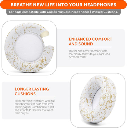 WC Upgraded Replacement Earpads for Corsair Virtuoso RGB Wireless Gaming Headset Made by Wicked Cushions | Improved Durability, Thickness, Softer Leather, and Sound Isolation | (Geo Grey)