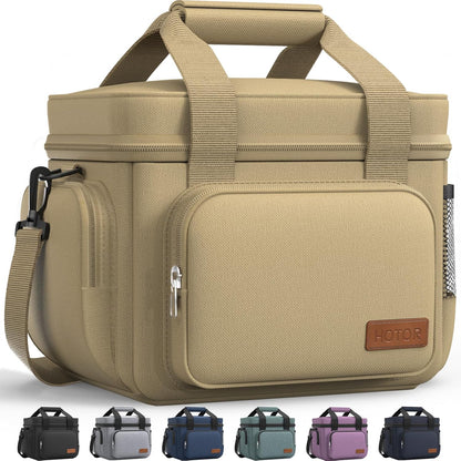 HOTOR Lunch Box for Men and Women - Leak-Proof Insulated Lunch Bag with Adjustable Shoulder Strap, Cooler Lunch Bag for Office, Picnic, Hiking, Beach, 1 Layer, Black, 11.0" x 7.1" x 8.3"
