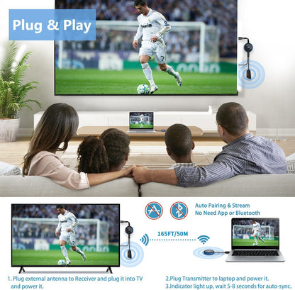 Wireless HDMI Transmitter and Receiver Kit, AIMIBO 4K Wireless HDMI Extender Smooth 5G Video/Audio for Laptop, Cable Box, Camera, Phone, Football Live Streaming to Monitor, Projector, HDTV -165FT/50M