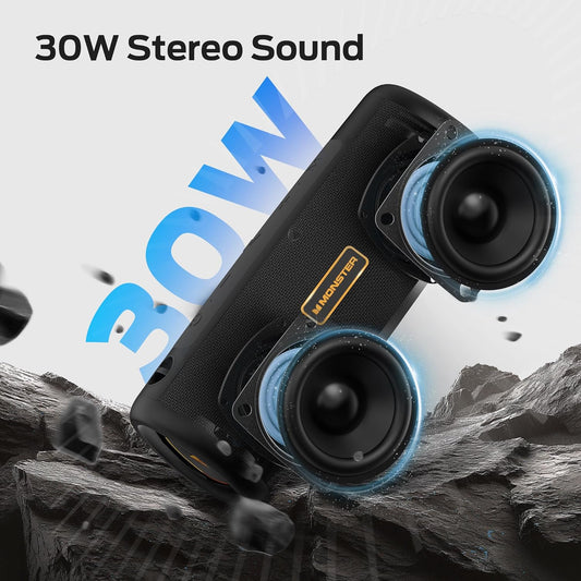 Monster S230 Portable Bluetooth Speaker, Speakers Bluetooth Wireless with 30W Loud Stereo Sound, Wireless Stereo Pairing, 24H Playtime, Bluetooth 6.0 Supports TF Card, AUX for Outdoor/Home/Party - PuriLite