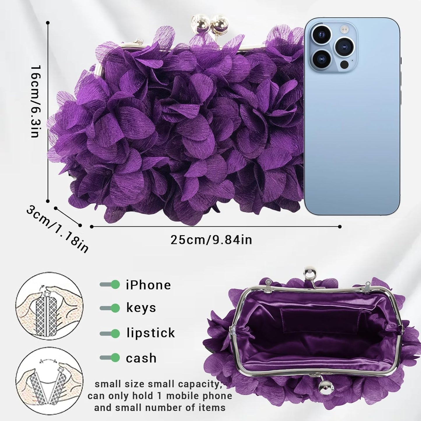 JAMBHALA Clutch Evening Handbags Floral Appliques Small Clutch Purses for Women