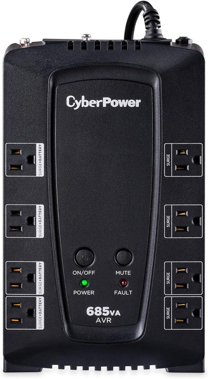 CyberPower CP685AVRG AVR UPS System, 685VA/390W, 8 Outlets, Compact