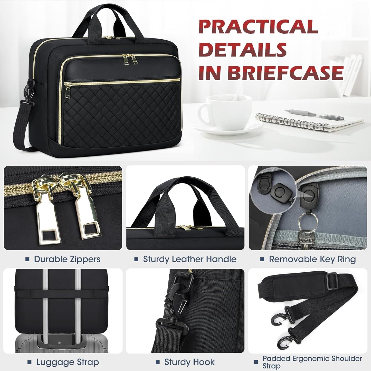 Laptop Bag 17 Inch Laptop Briefcase for Women Waterproof Computer Messenger Bag Professional Laptop Case for Business Work - PuriLite